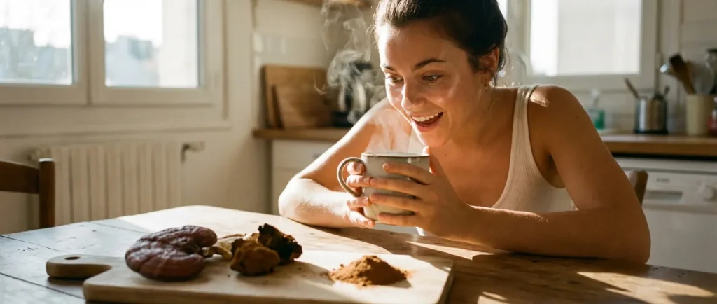 Café aux champignons adaptogènes, un produit à examiner au regard de ses ingrédients et des preuves disponibles, sans bénéfice santé établi ici.