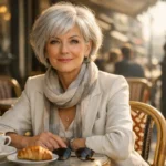 Carré court dégradé sur cheveux grisonnants : une coupe souple qui introduit les options de forme et de coiffage après 60 ans.