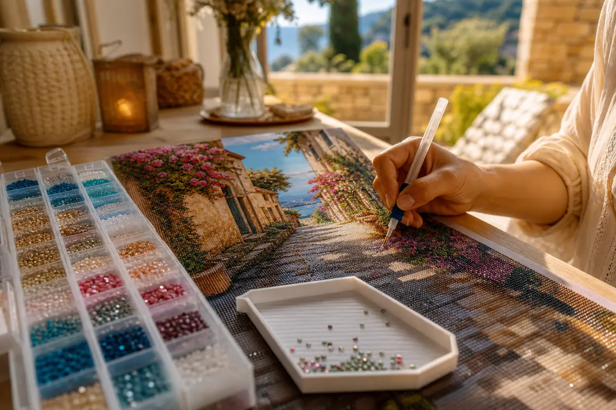 Le diamant painting consiste à poser des facettes sur une toile adhésive codée par couleurs ; ce guide en présente les premiers gestes.
