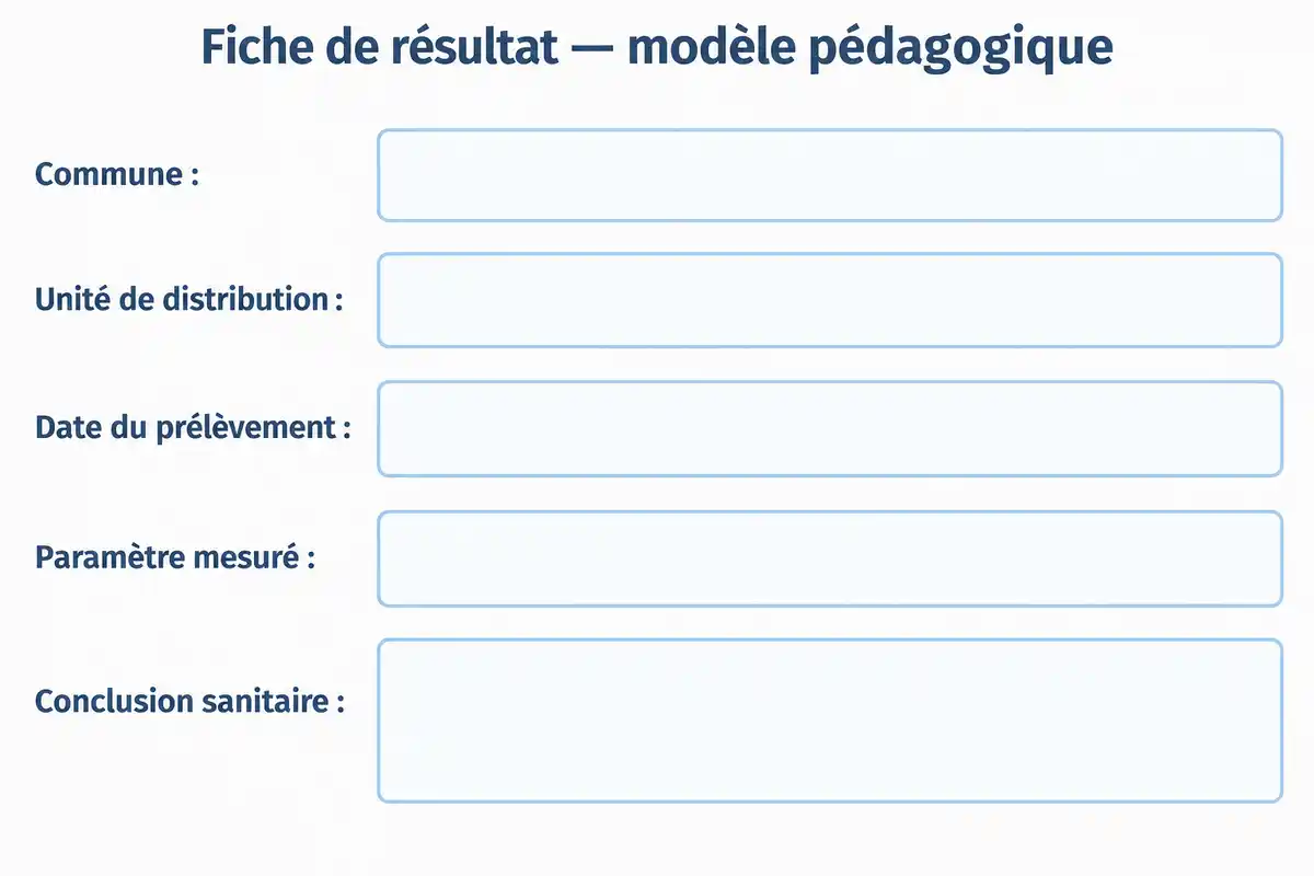 Lire un bulletin en reliant la date du prélèvement, le paramètre mesuré, son résultat et la conclusion sanitaire disponible.