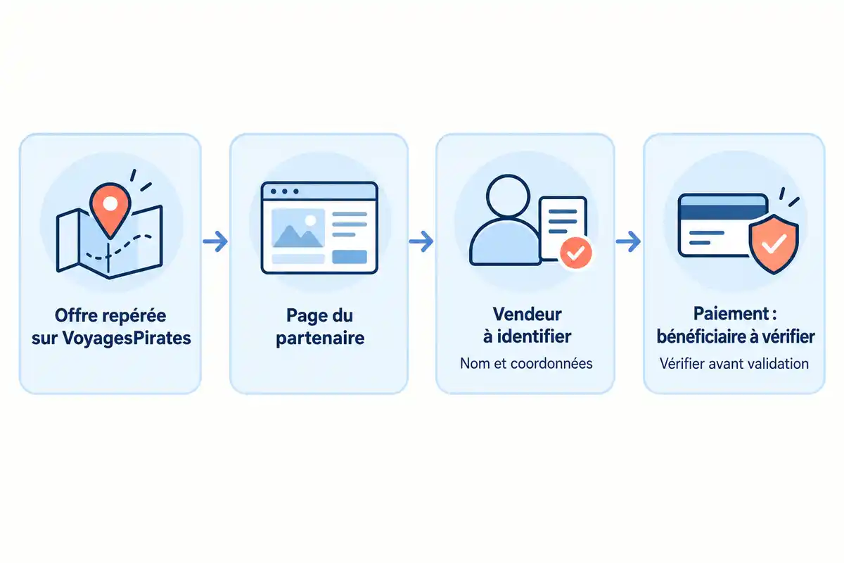 De l’offre repérée à la page du partenaire, il faut identifier séparément le vendeur contractuel et le bénéficiaire du paiement.