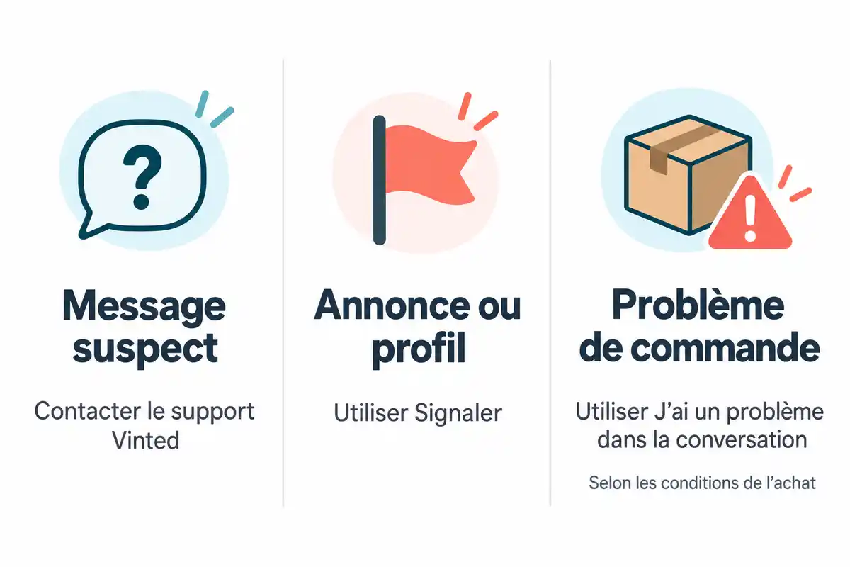 Le canal de signalement dépend du problème : message suspect, annonce ou profil, ou litige lié à une commande.
