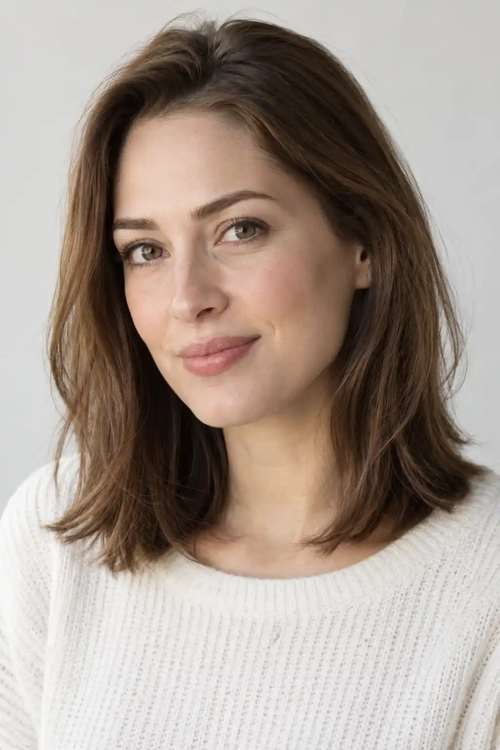 Sur cheveux lisses sans frange, les pointes légèrement affinées assouplissent le contour tout en gardant une longueur aux épaules.